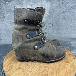Sorel Joan Of Arctic Wedge II Boots Womens Size 6.5 Leather Waterproof Lace Up